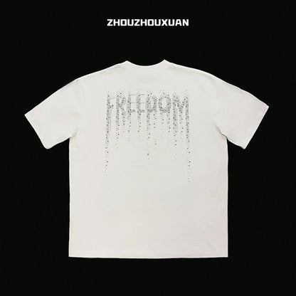 Rhinestone Pearl Letter Short Sleeve T-Shirt WN20697