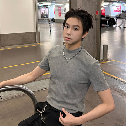 High-Neck Slim Short Sleeve T-Shirt WN25213