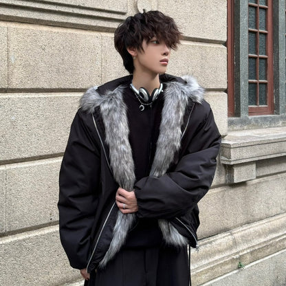 Fake Fur Collar Hooded Drawstring Short Padded Jacket WN23160