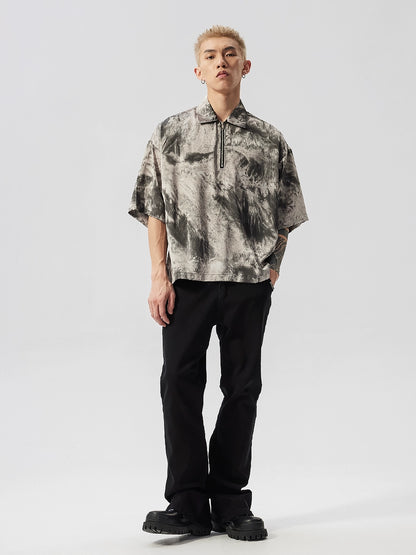 Tie-Dye Ink Design Half Zipper Polo Shirt WN17487