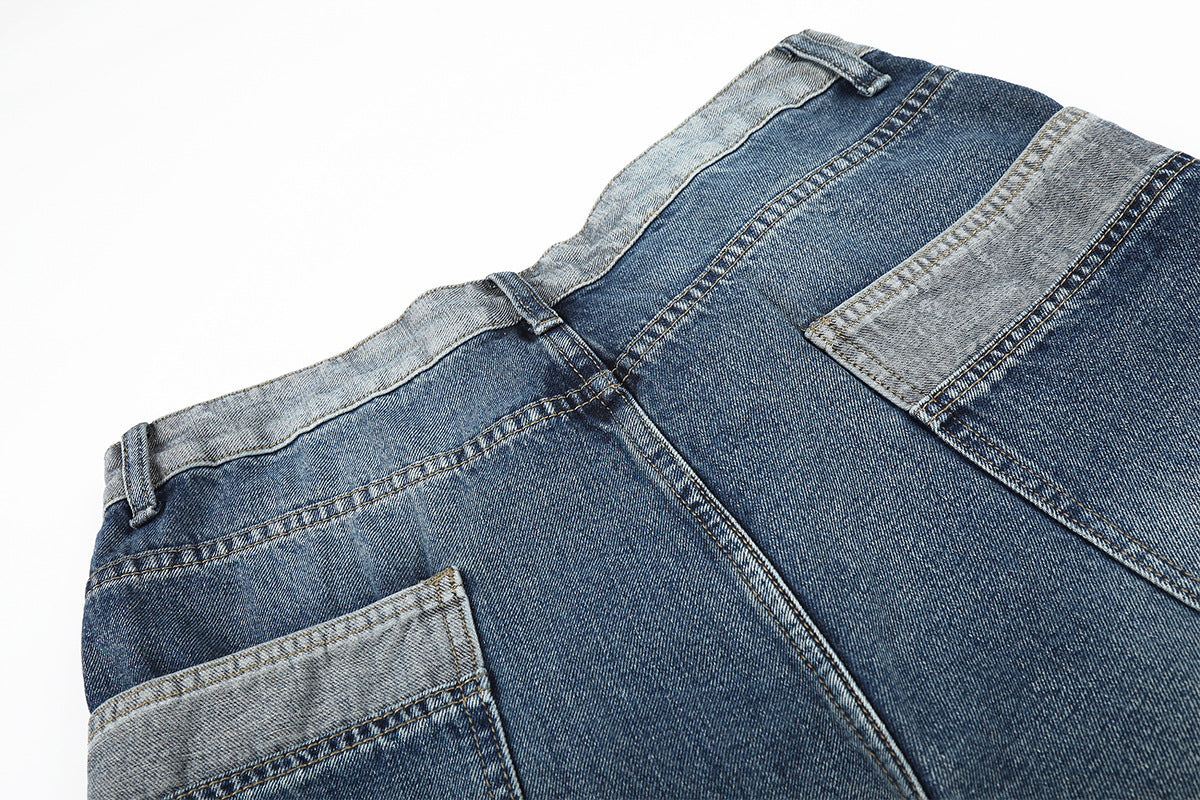 Deconstruction Patchwork Wide Leg Half Denim Pants WN25618