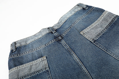 Deconstruction Patchwork Wide Leg Half Denim Pants WN25618