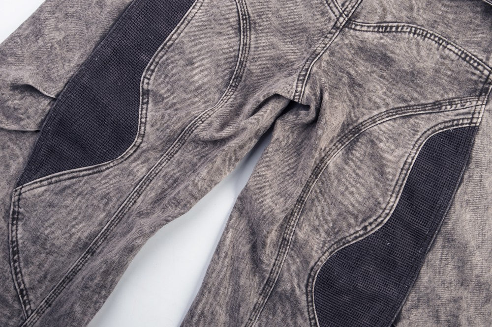 Double Waist Washed Panel Detail Wide Leg Denim Jeans WN27973