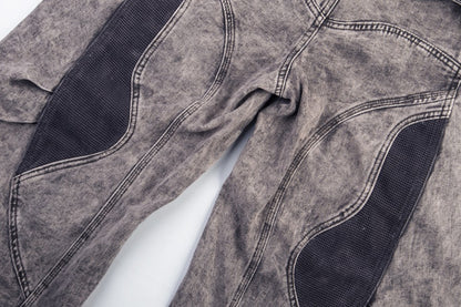 Double Waist Washed Panel Detail Wide Leg Denim Jeans WN27973
