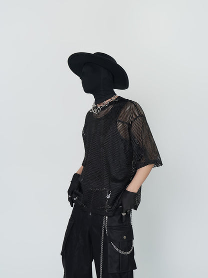 Mesh Sheer Oversize Short Sleeve T-Shirt & Vest WN24293