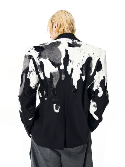 Cow Print Fake Fur Tailored Jacket WN21820