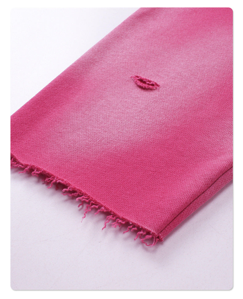 Washed Irregular Hole Water Spray Print Hoodie WN7795