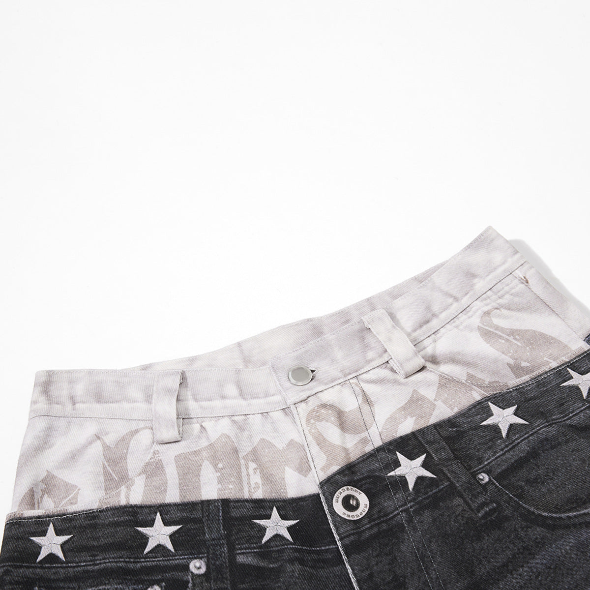 Star Damage Washed Wide Leg Denim Jeans WN25519