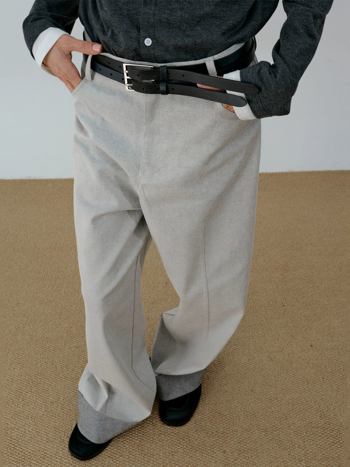 Two Color Cuffed Denim Jeans WN21604