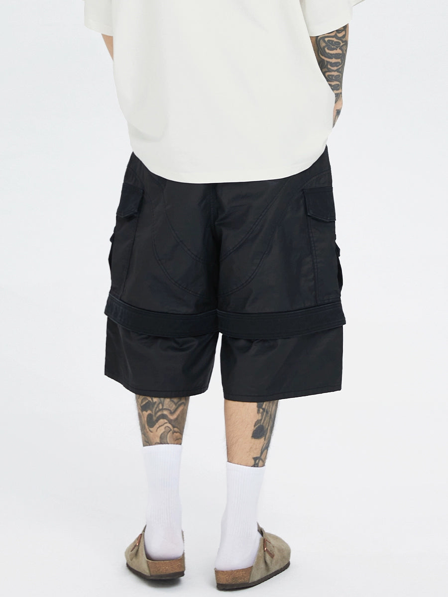 Wax-Coated Multi-Pocket Short Cargo Shorts WN12186