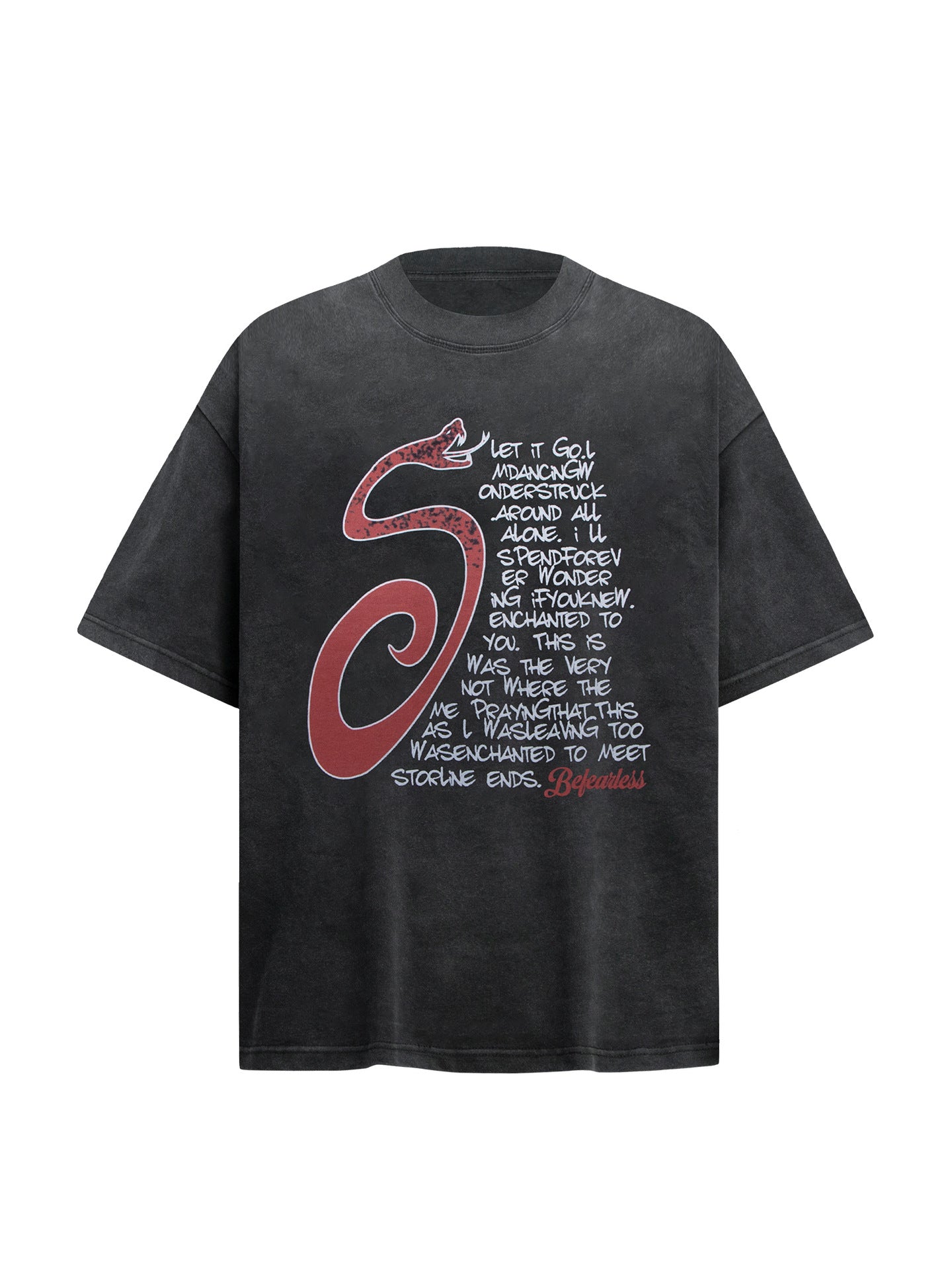 Washed Heavyweight Snake Letter Print Oversize Short Sleeve T-Shirt WN26362