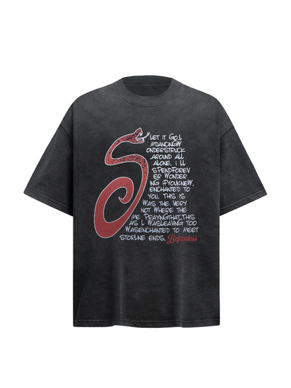 Washed Heavyweight Snake Letter Print Oversize Short Sleeve T-Shirt WN26362