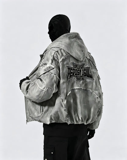 Washed Graphic Pocket Detail Hooded Jacket WN27967