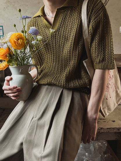 Oversize Short Sleeve Knit Polo Shirt WN20307