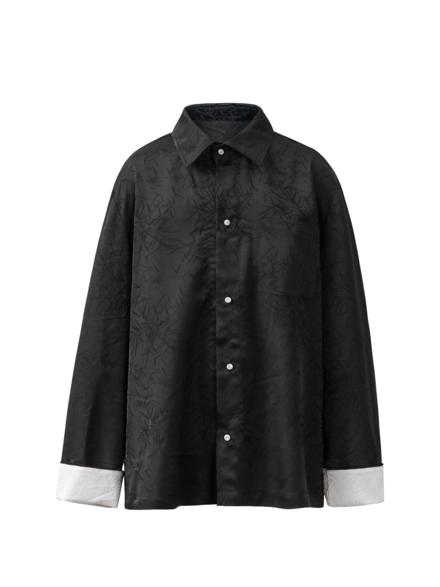 Bamboo Pattern Contrast Cuff Long Sleeve Shirt WN26259