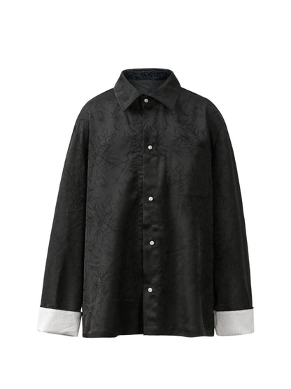 Bamboo Pattern Contrast Cuff Long Sleeve Shirt WN26259