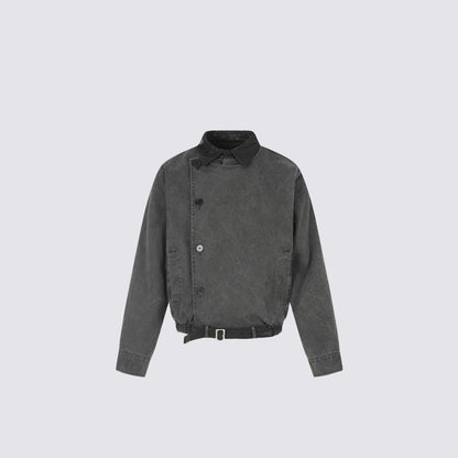 Washed Asymmetric Button Contrast Lapel Jacket WN27854