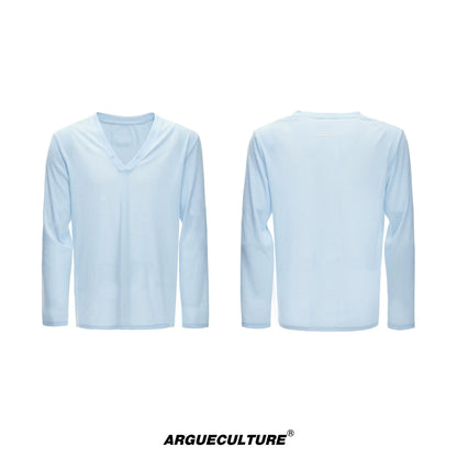 Deep V-Neck Breathable Oversize Long Sleeve T-Shirt WN27011