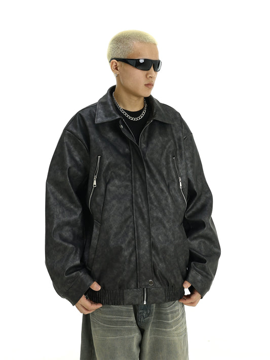 Oversize PU Leather Zipper Jacket WN5764