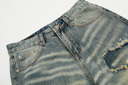 Dirty Washed Damage Flare Denim Jeans WN26103