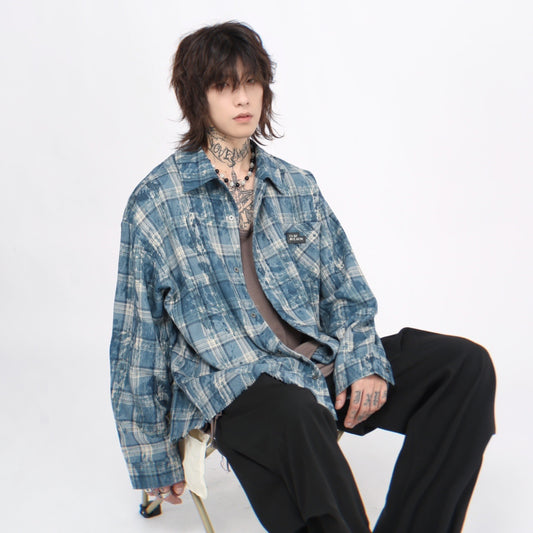 Label Design Tie Dyed Plaid Oversize Shirt WN6956