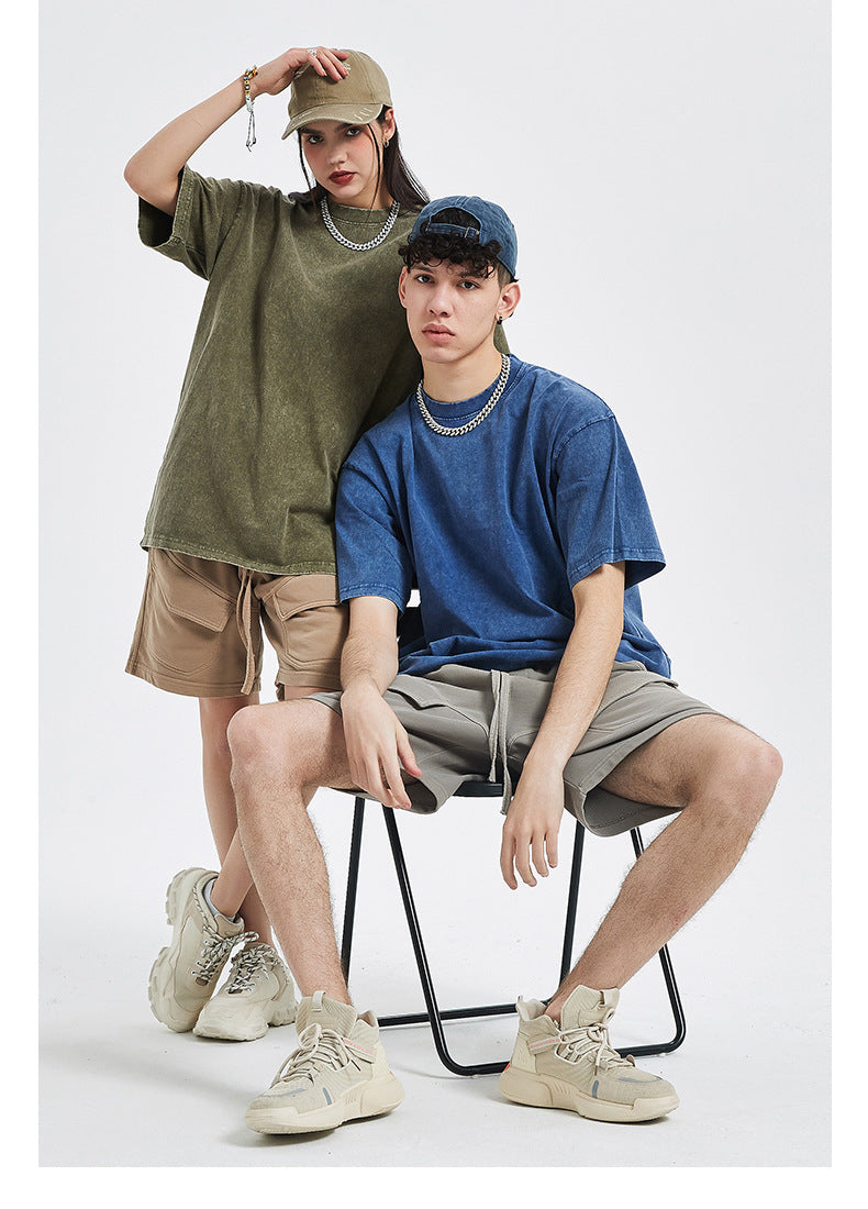 Vintage Dyed Oversize Short-sleeve T-shirt & Vintage Dyed Short Sweatpants Setup WN6631-K