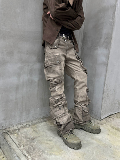 Washed Multi-Pocket Wide Leg Cargo Pants WN21172