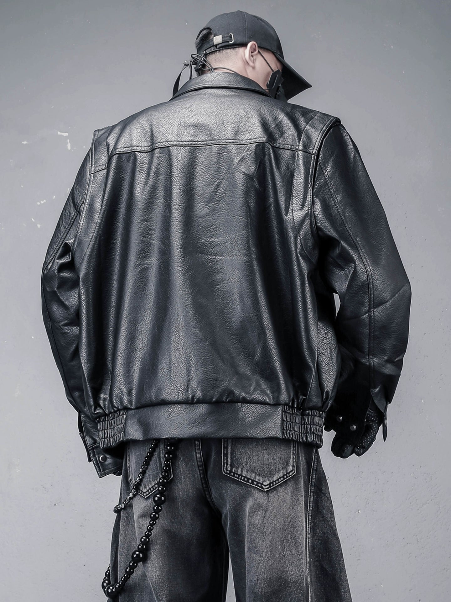 Lapel PU Leather Zipper Jacket WN22325