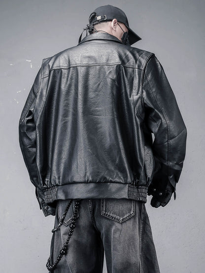 Lapel PU Leather Zipper Jacket WN22325