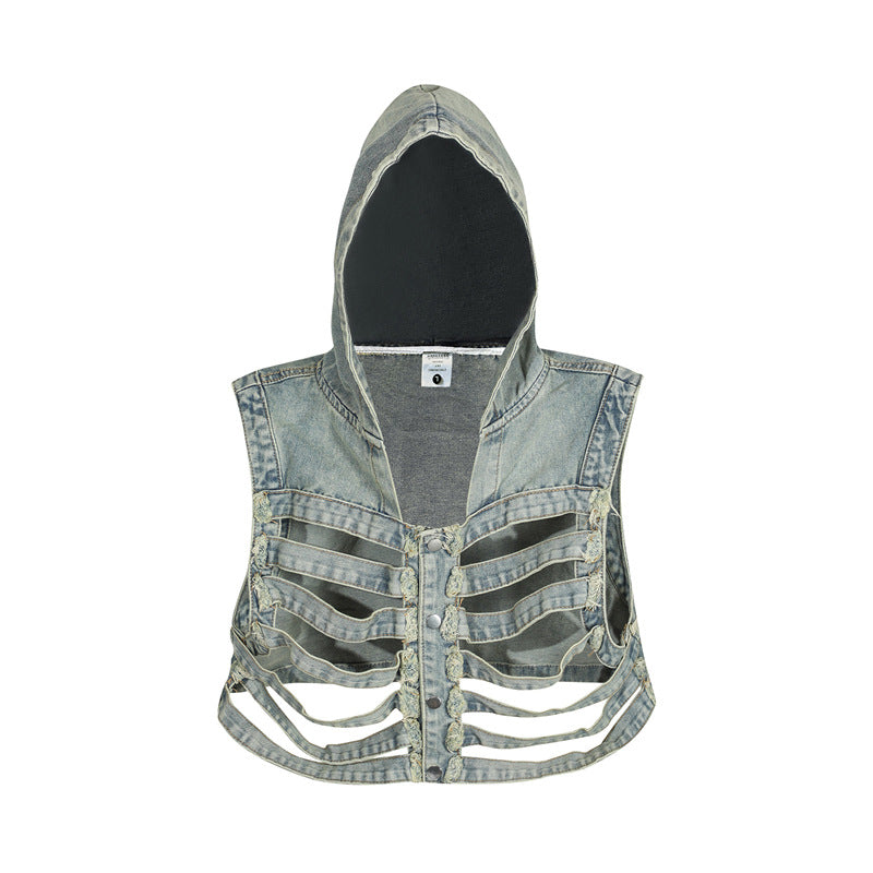 Ausschnitt mit Kapuze -Denim Vest WN11575