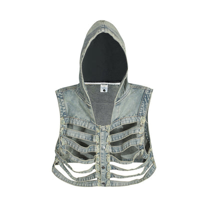 Ausschnitt mit Kapuze -Denim Vest WN11575