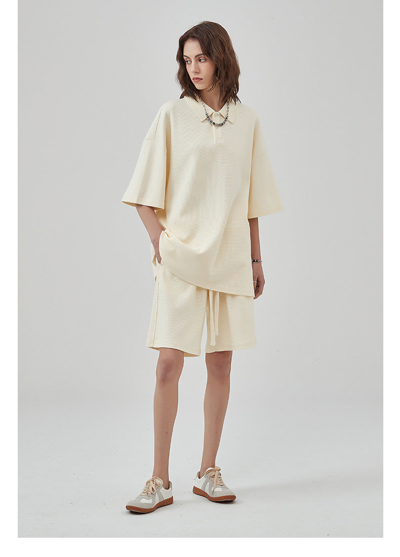 Oversize Waffle Polo Shirt & Waffle Shorts Setup WN6636