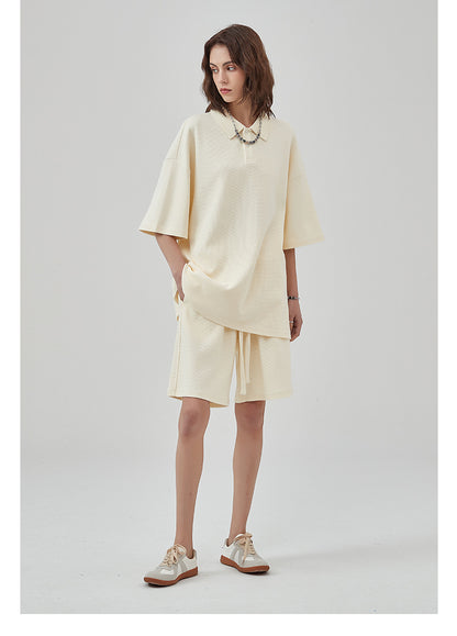 Oversize Waffle Polo Shirt & Waffle Shorts Setup WN6636