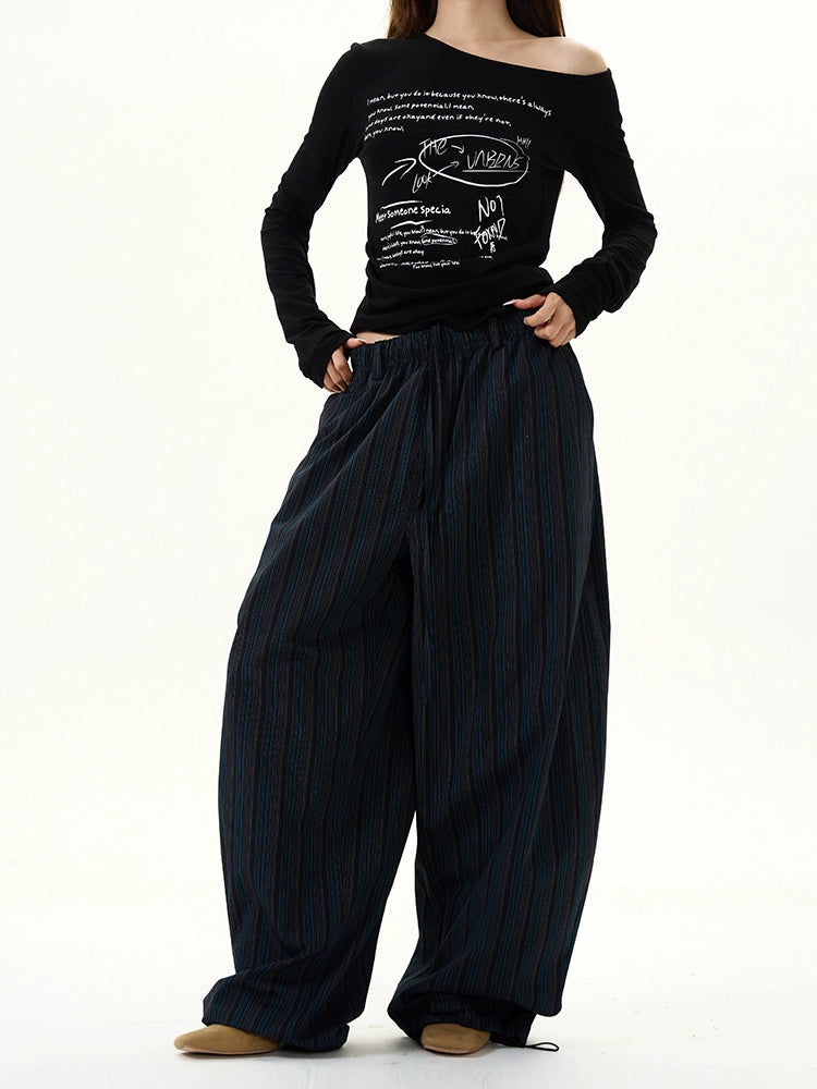 Stripe Curved Wide-Leg Pants WN9496