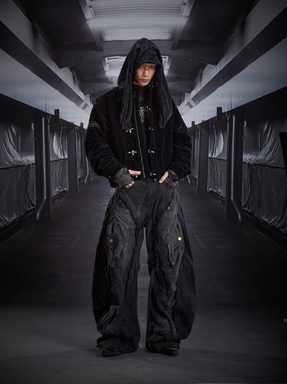 Stand Neck Metal Buckle Short Suede Jacket WN22809