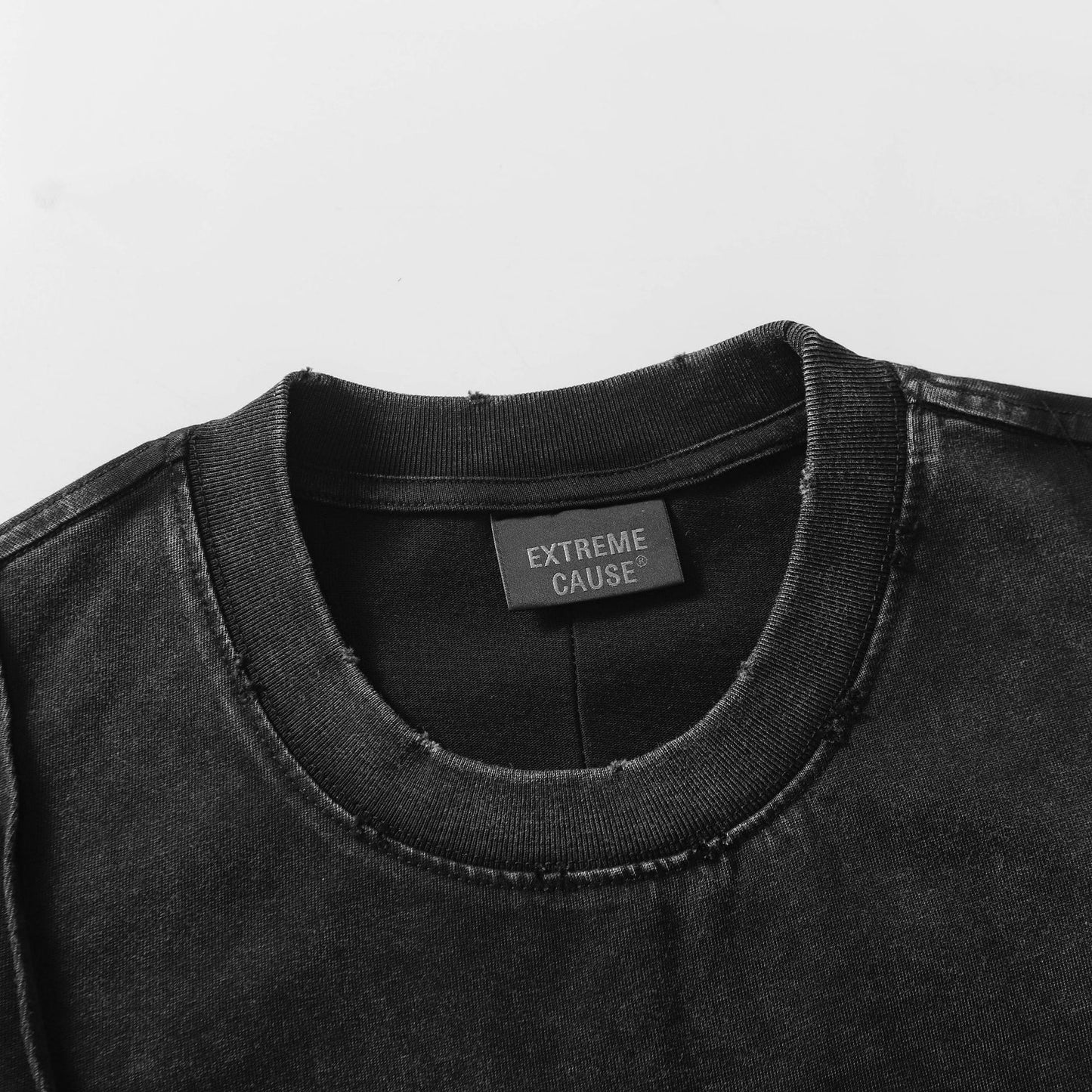 Washed Heavyweight Zipper Design Embroidery Short Sleeve T-Shirt WN14015