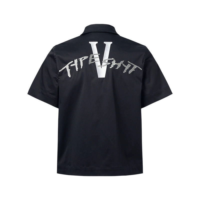 Embroidery Logo Short Sleeve Zipper Jacket & Straight Pants Setup WN21015