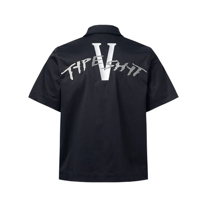 Embroidery Logo Short Sleeve Zipper Jacket & Straight Pants Setup WN21015