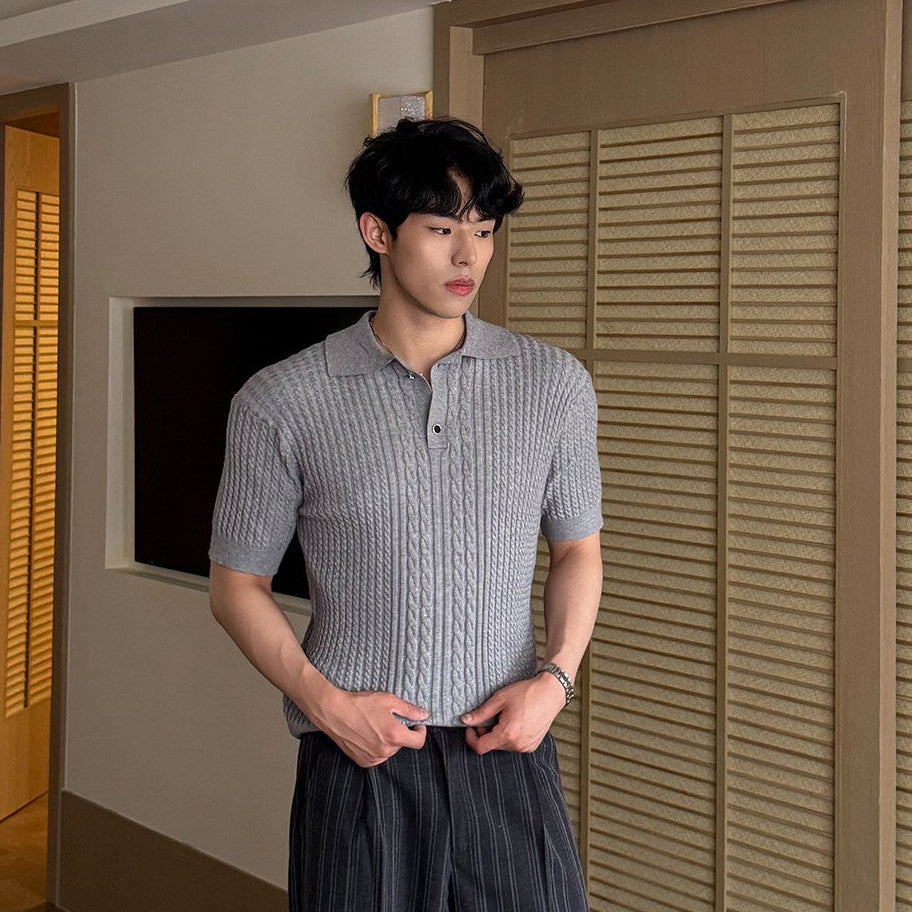 Cable Knit Short Sleeve Polo Shirt WN24966