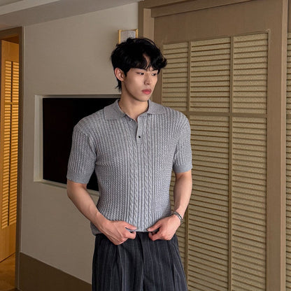 Cable Knit Short Sleeve Polo Shirt WN24966
