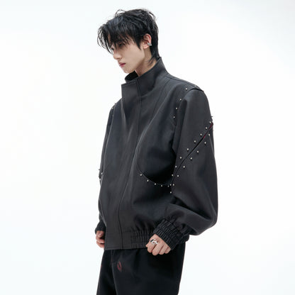 Studs Textured Standing-Collar Jacket WN20541