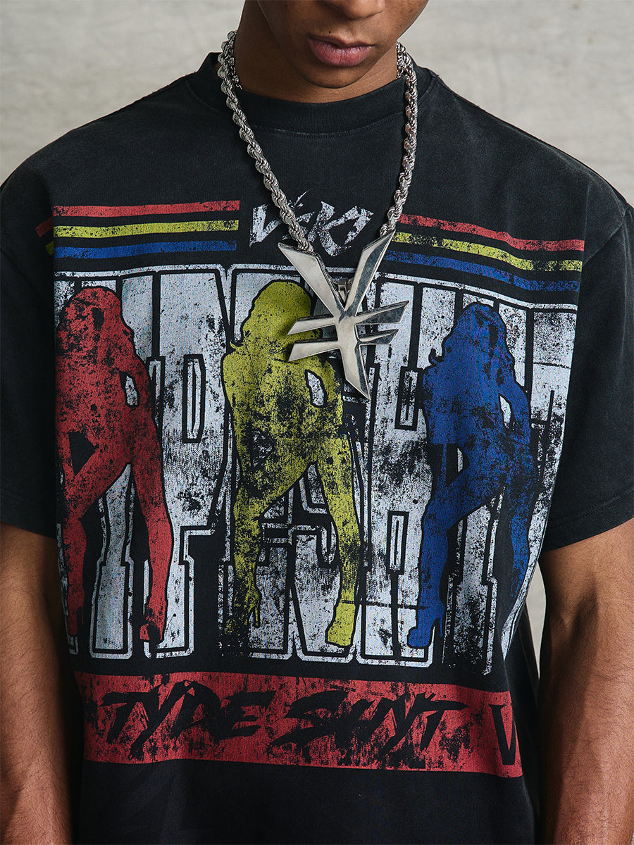 Crack Print Washed Short Sleeve T-Shirt WN20995