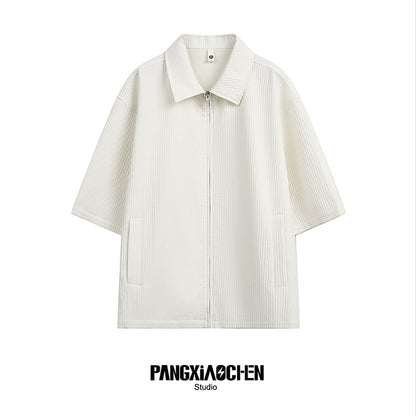 Textured Raised-Collar Short Sleeve Shirt WN20172