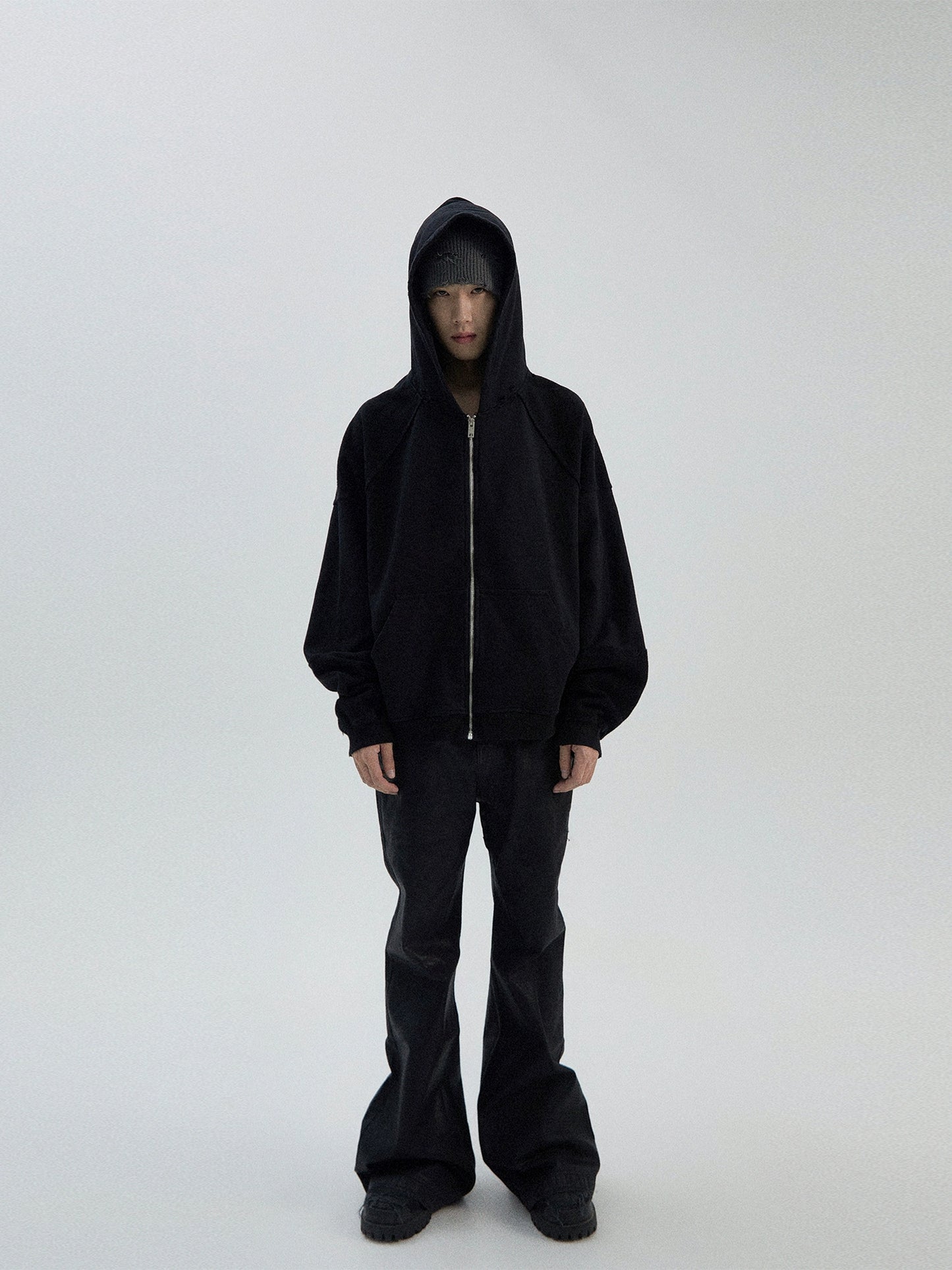 Oversize Zipper Damage Hoodie WN8784