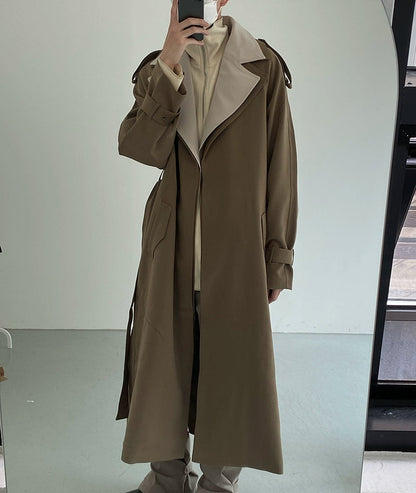 Colorblock Double Layer Long Coat WN21603