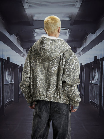 Leopard Print Fake Fur Hooded Padded Jacket WN22892