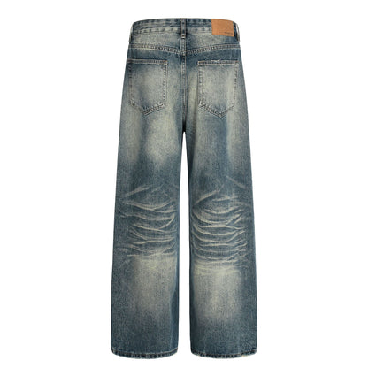 Whisker Damage Wide Leg Denim Jeans WN25973