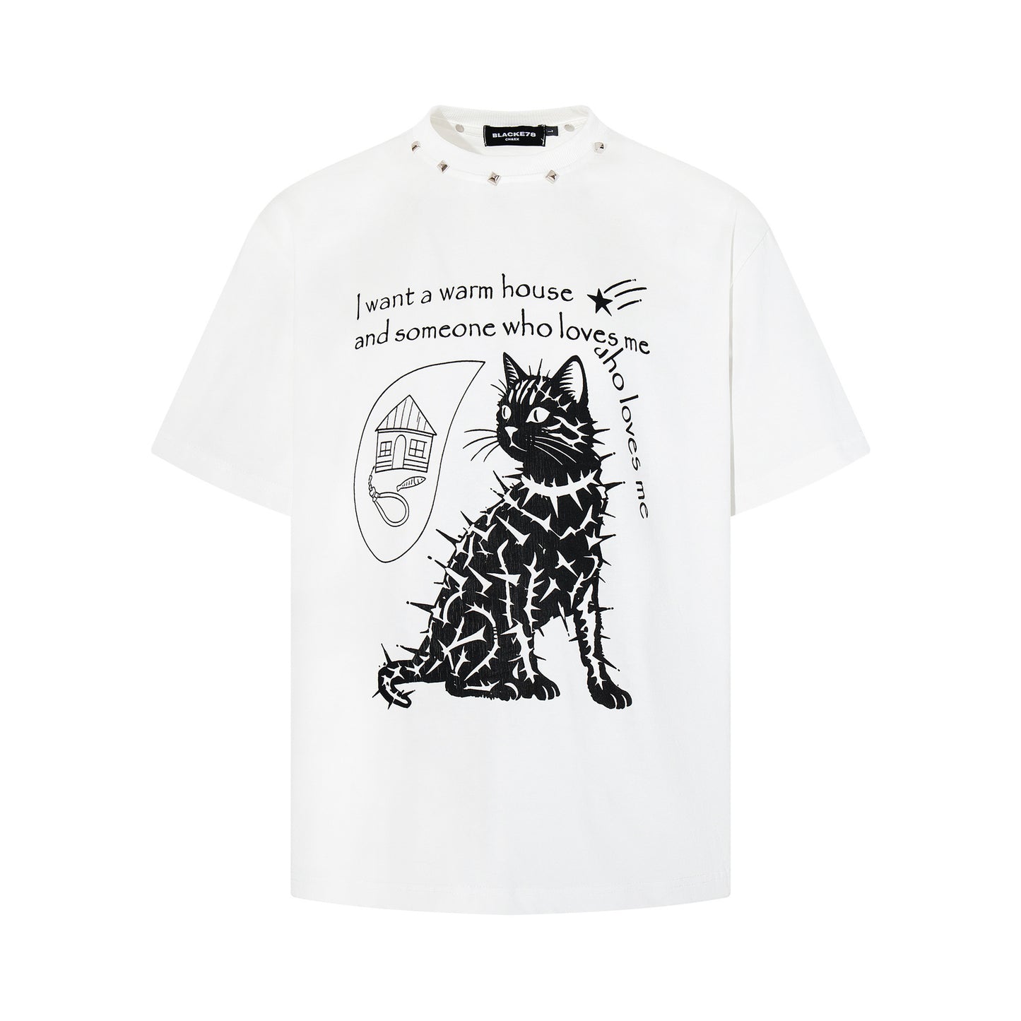Stud Cat Print Short Sleeve T-Shirt WN25816