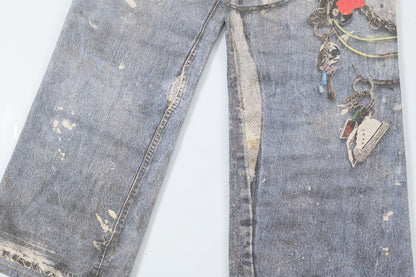Washed Print Straight Denim Jeans WN12660
