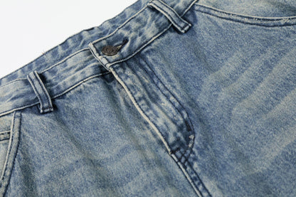 Washed Deconstruction Damage Wide Leg Denim Jeans WN25978